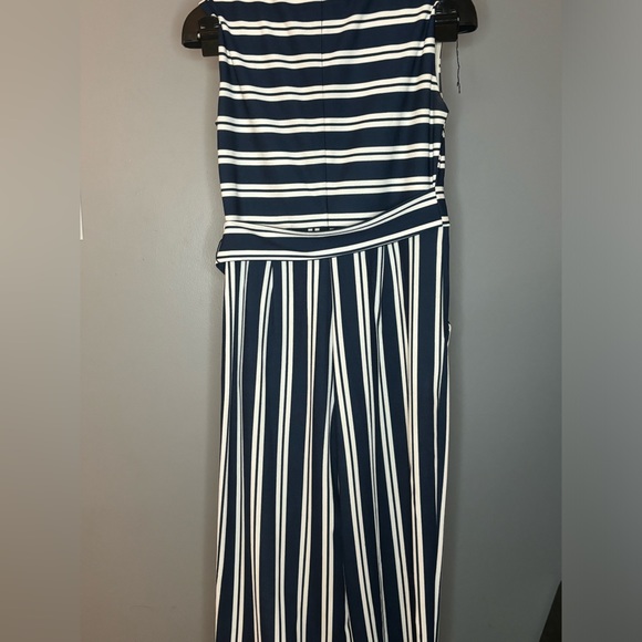 C EST 1946 White and Nave Striped Pant Romper - Picture 2 of 2